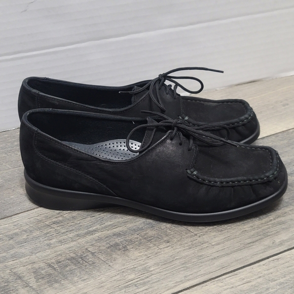 SAS Shoes - SAS Hand Crafted Petra Comfort Moccasin Black Nubuck Lace Up Shoes Womens 6.5